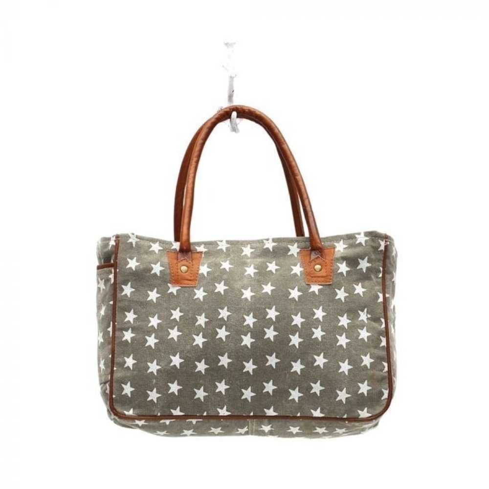 NWT Freedom & Stars MYRA Vintage Handbag Upcycled Canvas with Leather Handles